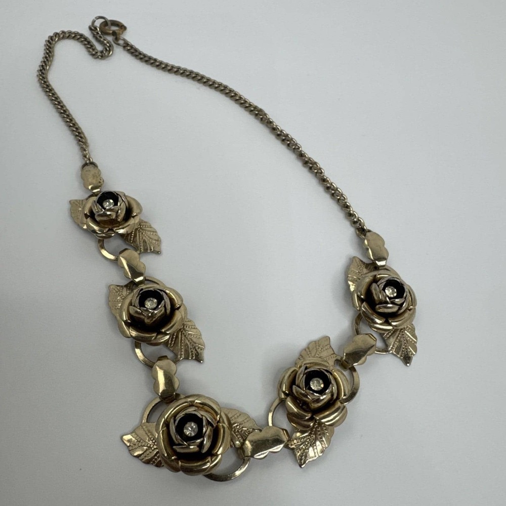 VINTAGE Rosette Choker Necklace Gold Tone Anthropologie Catbird Clare V 50s 60s